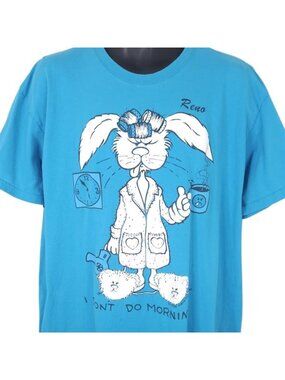 Vintage I Dont Do Mornings T Shirt Womens Size 2XL Blue 80s Reno Sleep Tee